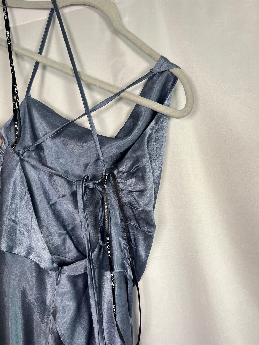 Shona joy blue la lune asymmetrical bias cowl satin midi dress US SZ 2 - Picture 7 of 10